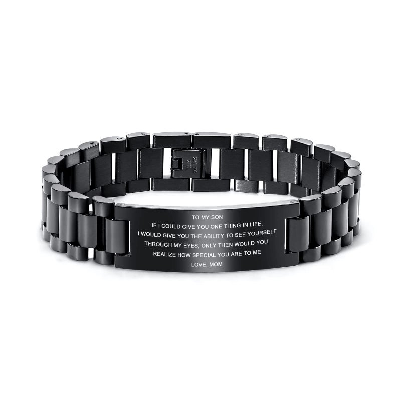 MEALGUET To My Son Bracelet,Stainless Steel To My Son Love Mom Courage Inpsirational Wristband Bracelets, Mother to son gift, Birthday Gifts, Christmas Gift - Image 1